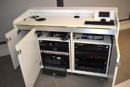 1 x White Gloss AV Cabinet with Assorted Rackmount Equipment, Creston Control Panel & Electron Cubby