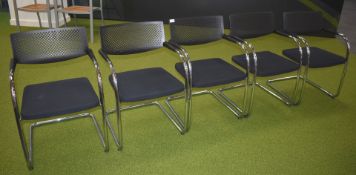 5 x Vitra Cantilever Office Chairs Featuring Black Cushioned Seats, Perforated Backrests, Armrests a