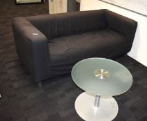 1 x Large Modern Sofa with Removable Black Cover and Small Glass Coffee Table - Length: 175 cms