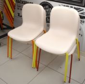 8 x Howe SixE Stackable Office / Exhibition Meeting Chairs - White with Coloured Legs