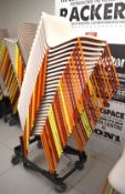 25 x Howe SixE Stackable Office / Exhibition Meeting Chairs with Trolley - White with Coloured Legs