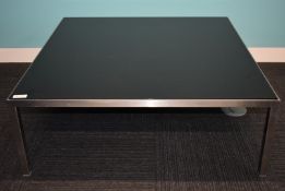 1 x Coffee Table Featuring a Brushed Metal Frame and Stone Insert Top in Black