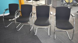 4 x Orangebox GO-CA Stackable Cantilever Office Meeting Chairs Featuring Hardwearing Black Fabric