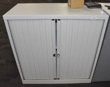 1 x Tambour Sliding Door Office Storage Cabinet with Light Grey Doors - Dimensions: H105 x W100 x D4