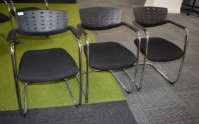 3 x Albion Cantilever Office Chairs Featuring Black Cushioned Seats, Perforated Backrests, Armrests