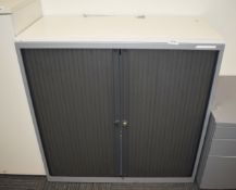 1 x Tambour Sliding Door Office Storage Cabinet with Dark Grey Doors H105 x W100 x D40 cms