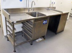 1 x Stainless Steel Wash Unit Including a Large Sink Basin, Drainer, Handwash Basin, Cabinet Storage