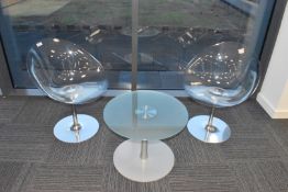 2 x Kartell Stark Clear Acrylic Chairs - Made in Italy - Includes a Small Glass Coffee Table