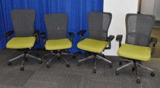 10 x Haworth 'Zody Comforto 89 Task' Ergonomical Office Swivel Chairs - Green Seat with Black Mesh