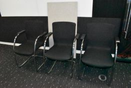 3 x Orangebox GO-CA Stackable Cantilever Office Meeting Chairs Featuring Hardwearing Black Fabric