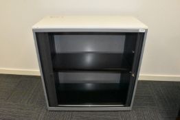 1 x Tambour Sliding Door Office Storage Cabinet with Dark Grey Doors H105 x W100 x D40 cms