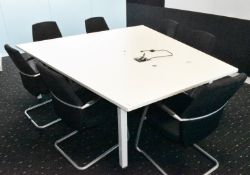 1 x Boardroom Meeting Table Featuring a Shaped Top, Metal Frame, Cable Tidy Sack and Power Sockets