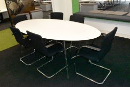 1 x Oval Meeting Table and Chair Set - White Meeting Table with Chrome Legs and 6 x Orangebox