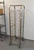 1 x Stainless Steel 12 Tier Tray Holding Stand on Castors H157 x W42 x D51 cms
