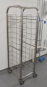 1 x Stainless Steel 12 Tier Tray Holding Stand on Castors H157 x W42 x D51 cms