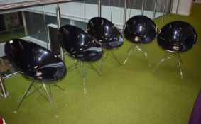 5 x Kartell Stark Ero Black Acrylic Chairs with Chrome Bases - Made in Italy