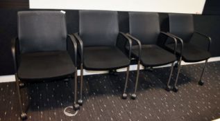 4 x Orangebox WD-FLA Office Meeting Chairs Featuring Castors, Black Upholstery, Chrome Legs