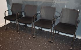 4 x Orangebox WD-FLA Office Meeting Chairs Featuring Castors, Black Upholstery, Chrome Legs