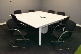 1 x Large Boardroom Meeting Table Featuring a White Finish, Metal Frame, Power Sockets with On/Off