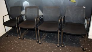 4 x Orangebox WD-FLA Office Meeting Chairs Featuring Castors, Black Upholstery, Chrome Legs