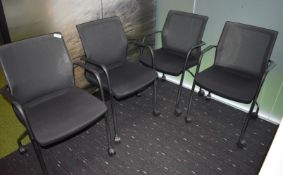 4 x Orangebox WD-FLA Office Meeting Chairs Featuring Castors, Black Upholstery, Chrome Legs and