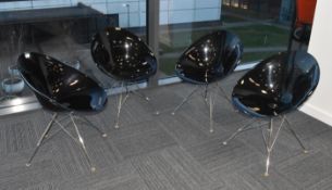 4 x Kartell Stark Ero Black Acrylic Chairs with Chrome Bases - Made in Italy