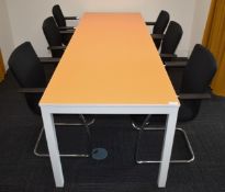 1 x Techo Contemporary Boardroom Meeting Table Finished in Orange with a White Metal Frame