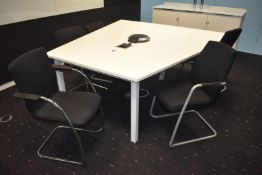 1 x Boardroom Meeting Table and Chair Set Featuring a Shaped Top, Metal Frame, Cable Tidy Sack