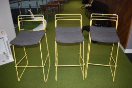 3 x Naughtone Bar Stools in Yellow with Grey Padded Seats