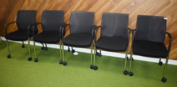 6 x Orangebox WD-FLA Office Meeting Chairs Featuring Castors, Black Upholstery, Chrome Legs