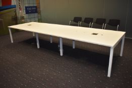 1 x Large Boardroom Meeting Table Featuring a White Finish, Metal Frame, Space For Cubby Power