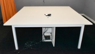 1 x Large Boardroom Meeting Table Featuring a White Finish, Metal Frame, Power Sockets with On/Off