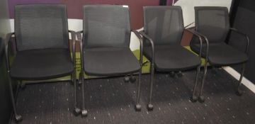 4 x Orangebox WD-FLA Office Meeting Chairs Featuring Castors, Black Upholstery, Chrome Legs and
