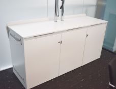 1 x Two Door Office Media Cabinet Manufactured by AV. - Features a Removable Back Panel, Castor Whee