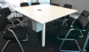 1 x White Boardroom Meeting Table Featuring a Metal Frame - Includes 6 x Cantilever Meeting Chairs F