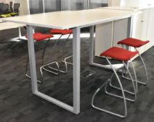 1 x Haworth Tall Office Table with Four Orangebox Spring Bar Stools