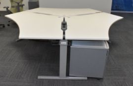 1 x Pod of 3 x Ergonomical Shaped Office Desks with Drawer Pedestals