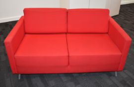 1 x OrangeBox Trannon Two Seater Sofa Upholstered in a Red Fabric