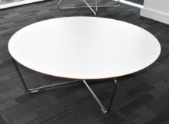 1 x Large Round Coffee Table - White with Chrome Legs