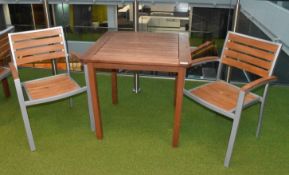 1 x Teak Outdoor Garden Table with Two Chairs - Previously Used Indoors Only