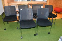 6 x Orangebox WD-FLA Office Meeting Chairs Featuring Castors, Black Upholstery, Chrome Legs