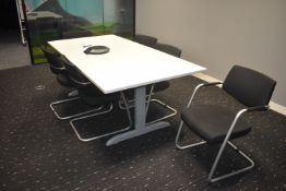 1 x White Boardroom Meeting Table Featuring a Metal Frame, Undercabinet Cable Tidy, Plug Sockets