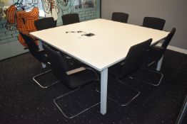 1 x Large Boardroom Meeting Table Featuring a White Finish, Metal Frame, Power Sockets with On/Off