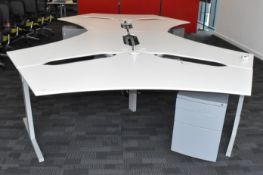 1 x Techo Pod of 6 x Ergonomical Shaped Office Desks with Drawer Pedestals