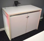1 x Two Door Office Media Cabinet Manufactured by AV. - Features a Removable Back Panel and Castor