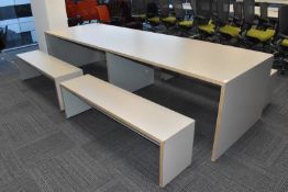 1 x Contemporary Grey Banqueting Table with Four Seating Benches 75 x W480 x D100 cms