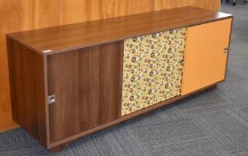 1 x Walnut Sideboard with Coloured Sliding Doors H190 x H71 x D50 cms
