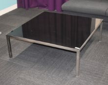1 x Coffee Table Featuring a Brushed Metal Frame and Stone Insert Top in Black