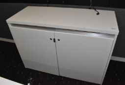 1 x Two Door Office Media Cabinet Manufactured by AV. - Features a Removable Back Panel and Castors