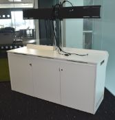 1 x Two Door Office Media Cabinet Manufactured by AV - Features a Removable Back Panel, Castor Wheel